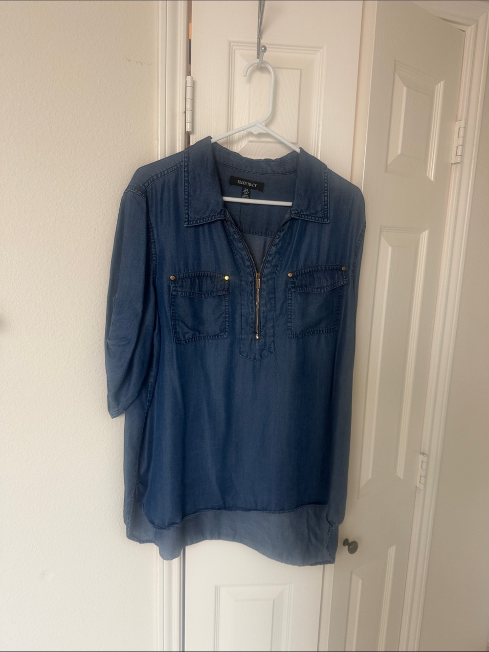 Rafaella Indigo Denim-Look Pullover with Zip Front